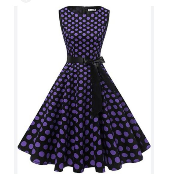 Gardenwed Anneta Sleeveless 1950s Retro Cocktail Party Dress M Polkadot Purple - Picture 2 of 10